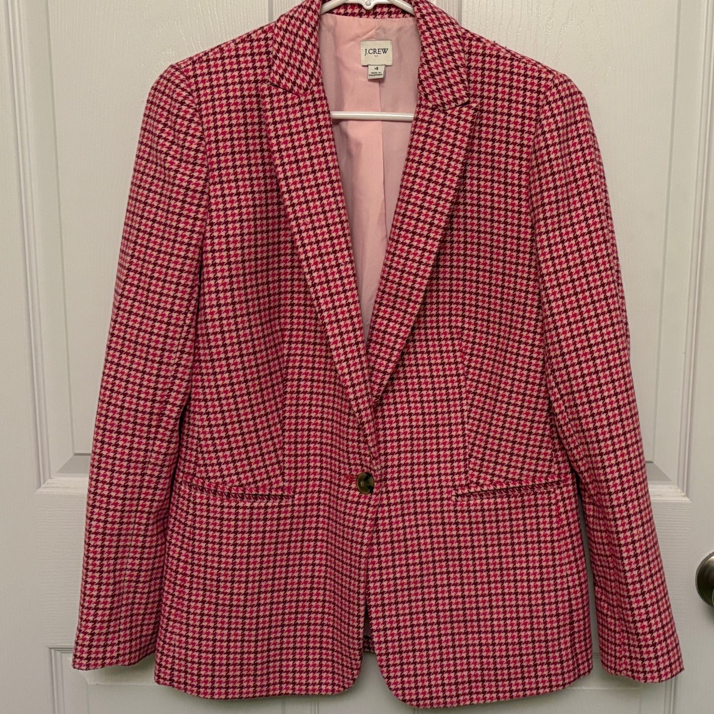 J. Crew Red and White Houndstooth Blazer